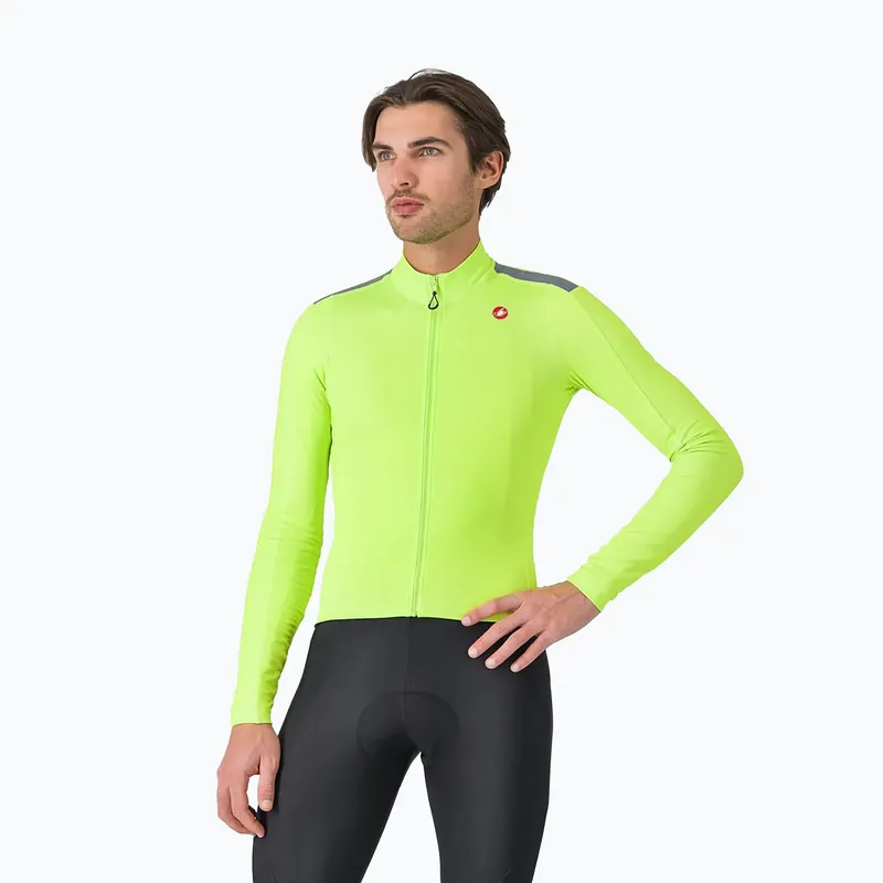 Sezónní Sleva Pánské cyklistické tričko Longsleeve v Castelli Puro 4 electric lime