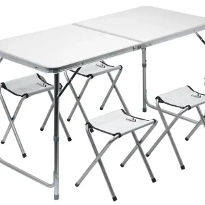 Stůl kemping DOUBLE teleskop. šedý + 4x židlička Speciální Cena