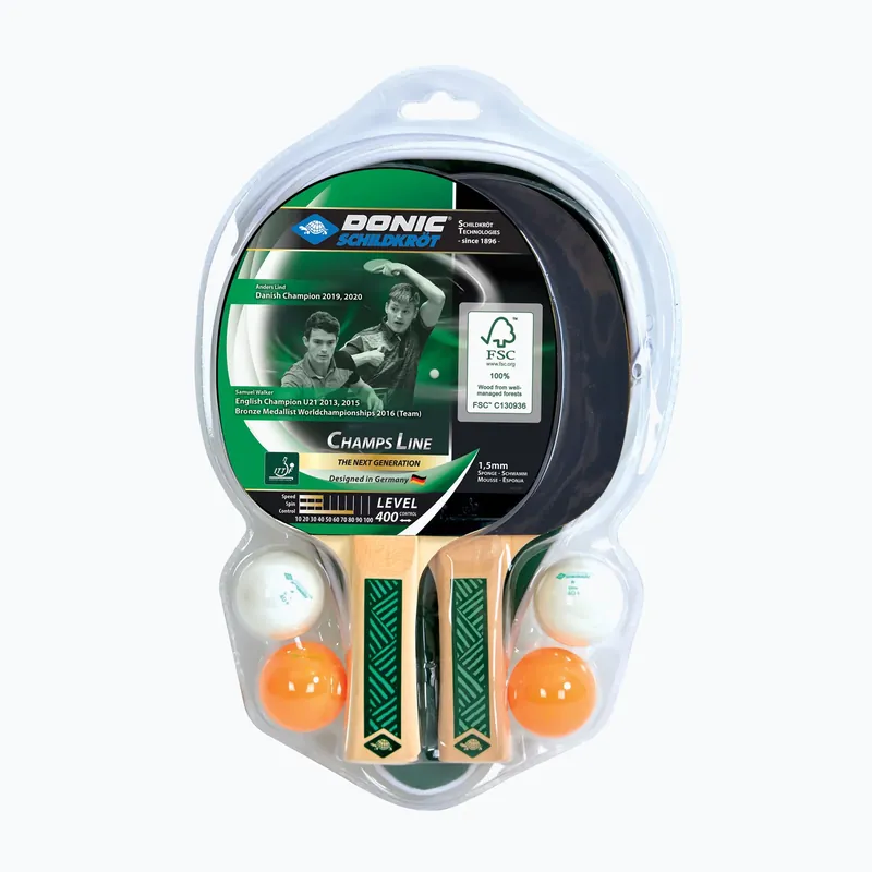 Vrácení Zdarma Sada na stolní tenis DONIC Champs 400 Cover Green 788498