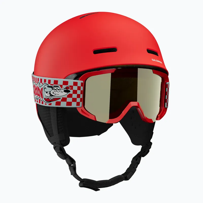 Expresní Doručení Dětská lyžařská přilba Salomon Player Combo + Gogle XV Jr cherry tomato/red silver mirror