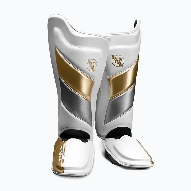 Výhodná Nabídka Hayabusa T3 Striking Shin Guards bílé a zlaté chrániče holení T3SSG