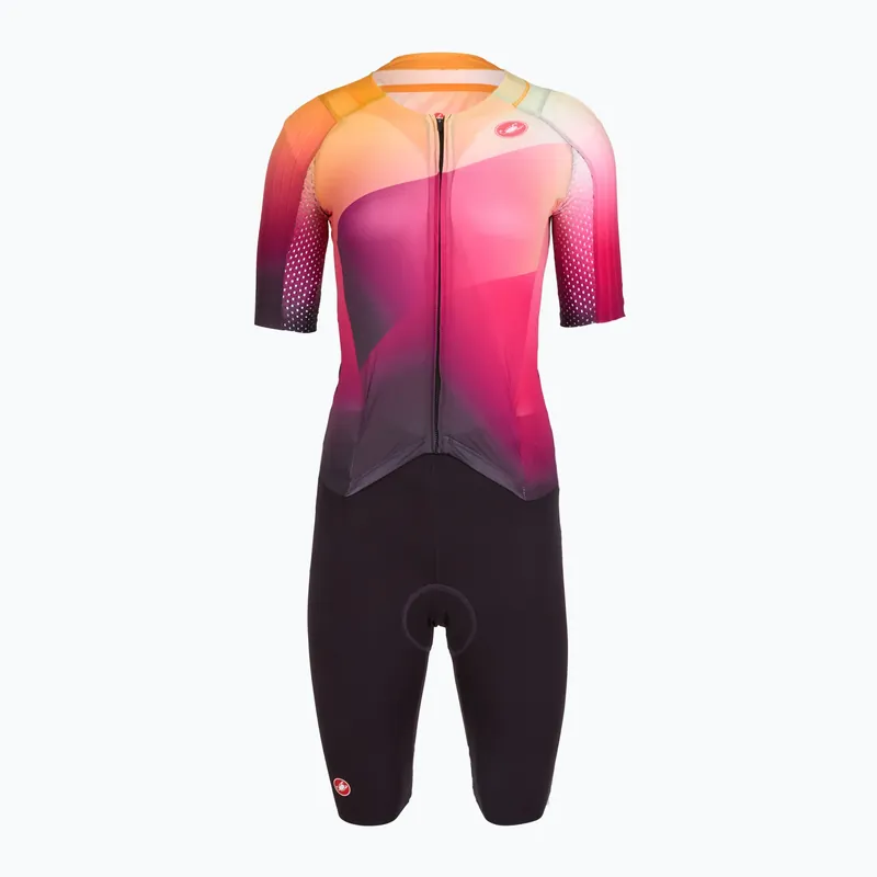 Ověřený Dámská cyklistická kombinéza Castelli Free Sanremo 3 SS In dark night shade/vivid orange-bright rose Novinka