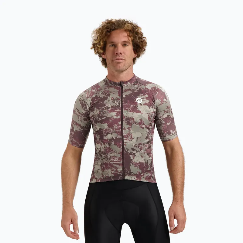 Pánský cyklistický dres Rogelli Essential Graphic II taupe / bordeaux Aktuální
