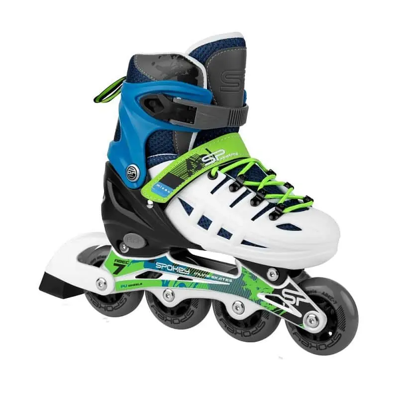 Top Prodej Spokey MIZOU Kolečkové brusle regulovatelné, ABEC 7 modro-zelené, vel. 31-42