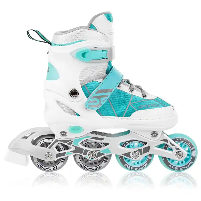 Levný Spokey KERES Kolečkové brusle, bílo-tyrkysové, ABEC7 Carbon, vel. 29-38