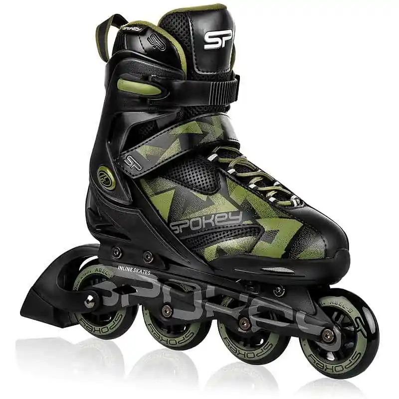 Spokey MAKAN Kolečkové brusle, černo-khaki zelené, ABEC9 Carbon, vel. 32-43 Výprodej