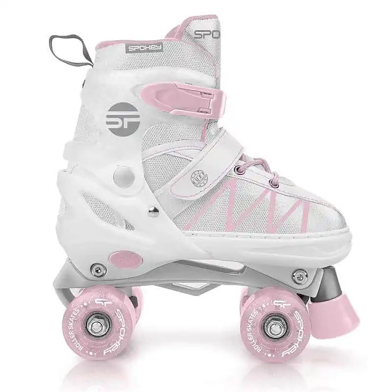 Spokey BUFF PRO Trekové brusle regulovatelné ABEC 7, bílo-růžové, vel. 30-41 Zlevněný