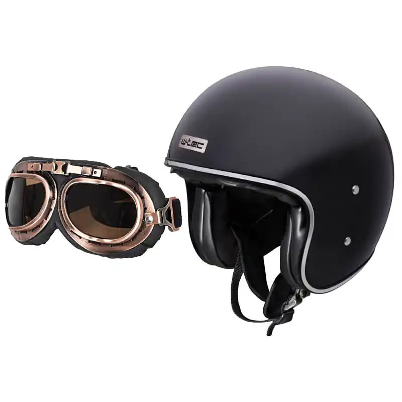 Moto přilba W-TEC Angeric Gloss Black s brýlemi Steamrust Nejlepší Volba