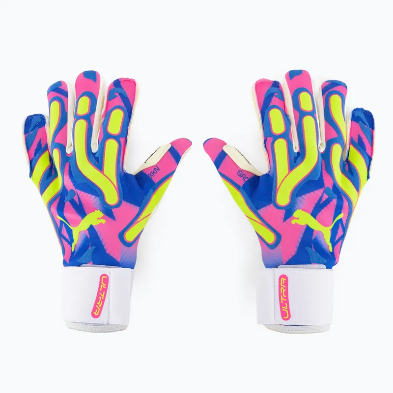 Brankářské rukavice PUMA Ultra Ultimate Energy Hybrid ultra blue/yellow alert/luminous pink Finální Výprodej