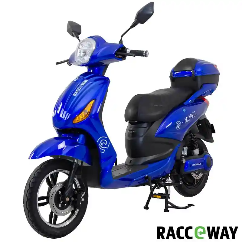 Časově Omezené Elektroskútr RACCEWAY® E-MOPED, modrý-lesklý s baterií 12Ah