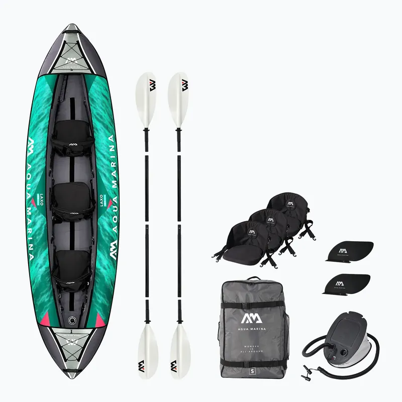 Nafukovací kajak pro 3 osoby 12‘6″ AquaMarina Rekreační kajak zelený Laxo-380 Ihned K Objednání