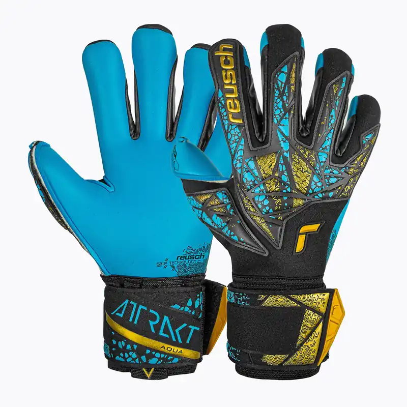 Brankářské rukavice Reusch Attrakt Aqua Finger Support black/gold/aqua Nejprodávanější
