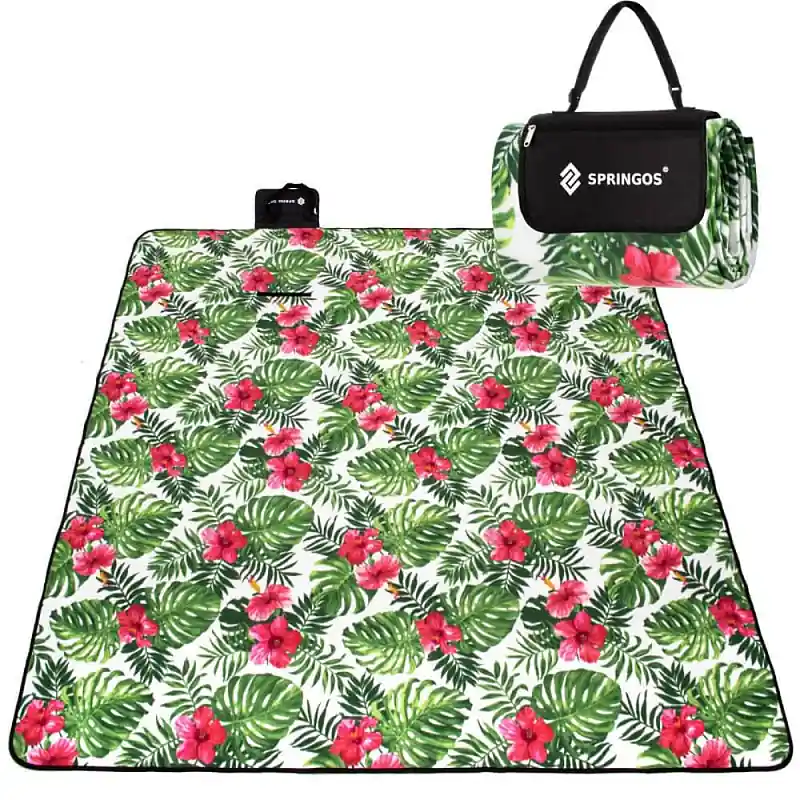 Dokud Zásoby Vydrží Pikniková deka 300x200 cm, zeleno-červená SPRINGOS FLOWERS