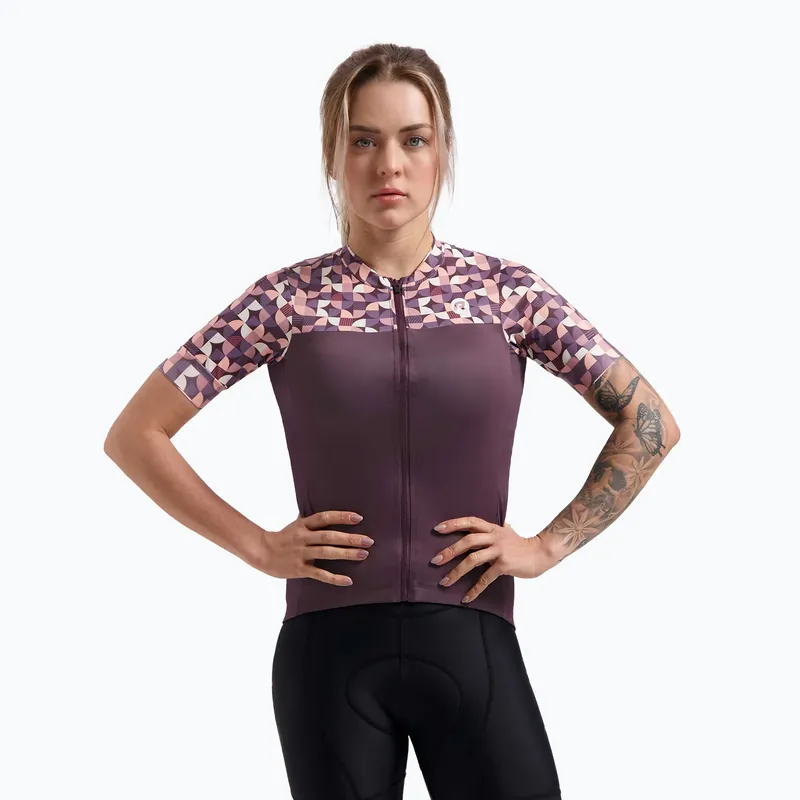 Dámský cyklistický dres Rogelli Essential Graphic burgundy/coral Novinka