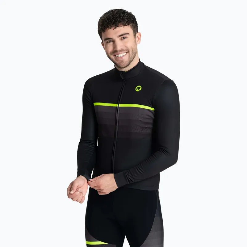 Cenově Výhodný Pánský cyklistický dres longsleeve Rogelli Hero II black/fluor
