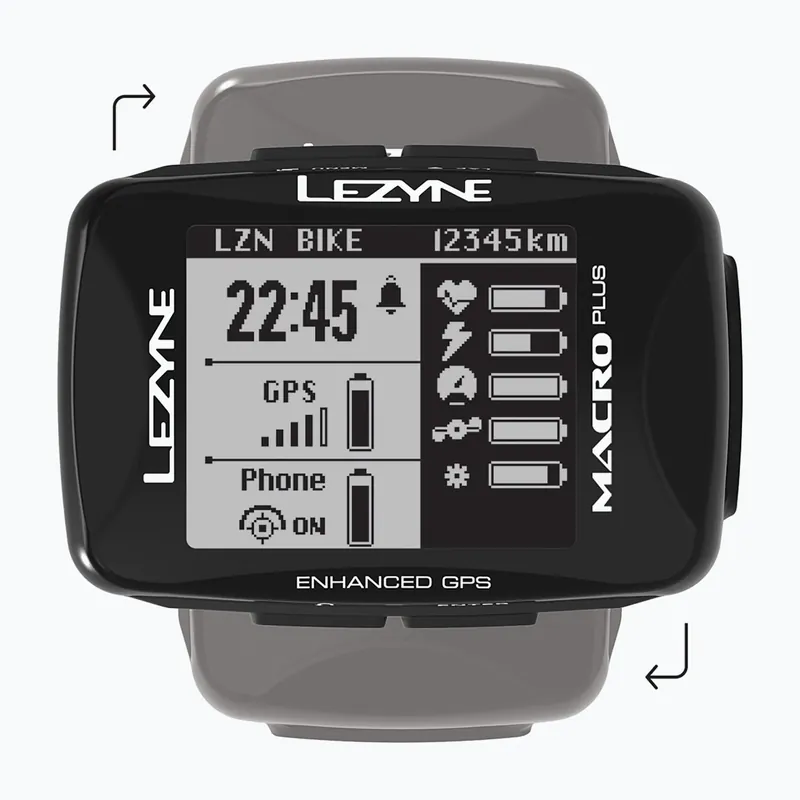 Počítadlo jízdních kol s náramkem+snímač LEZYNE MACRO PLUS GPS HRSC Naložená sada černá LZN-1-GPS-MACRO-V304-HS Nejlepší Cena