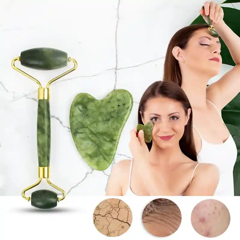 Zlevněný Masážní set Face roller a Gua Sha inSPORTline Siarto Set
