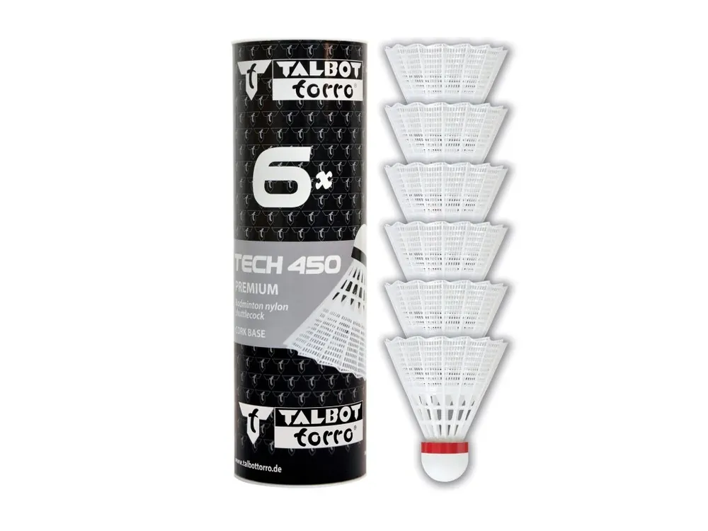 Badmintonové míčky TALBOT TORRO Tech 450 Fast 6ks - bílé Cenový Hit