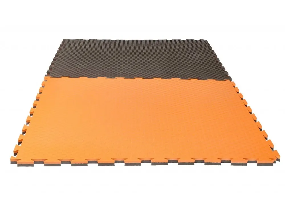 Značkový Tatami puzzle CHECKER 1m x 1m x 2cm oranžová/šedá
