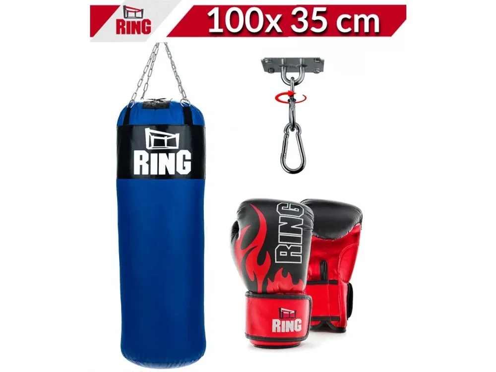 Nejlepší Volba Dětský boxovací SET RING SPORT, pytel 100 x 35 cm 25 kg, rukavice, držák, modrý