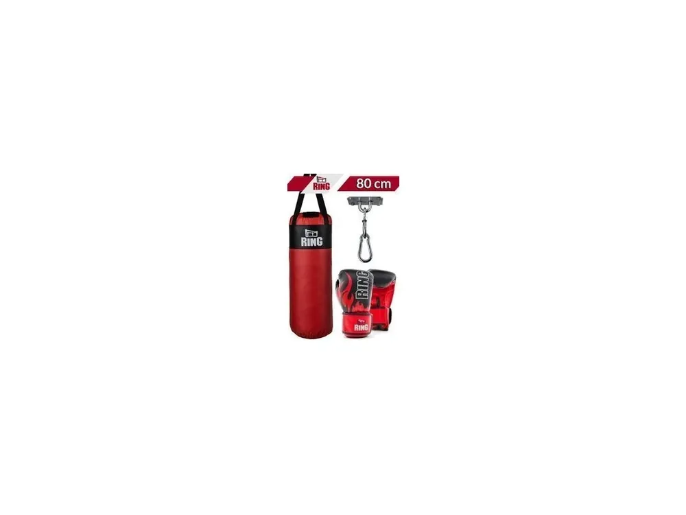 Dětský boxovací SET RING SPORT, pytel 80 x 30 cm 10kg, rukavice, držák, červený Super Cena