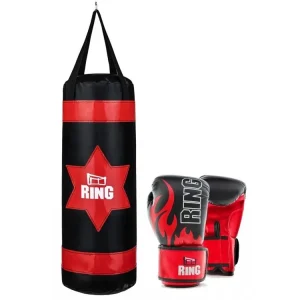 Dětský boxovací SET RING SPORT, pytel 60 x 22 cm 4kg a rukavice, černý Nejlepší Volba