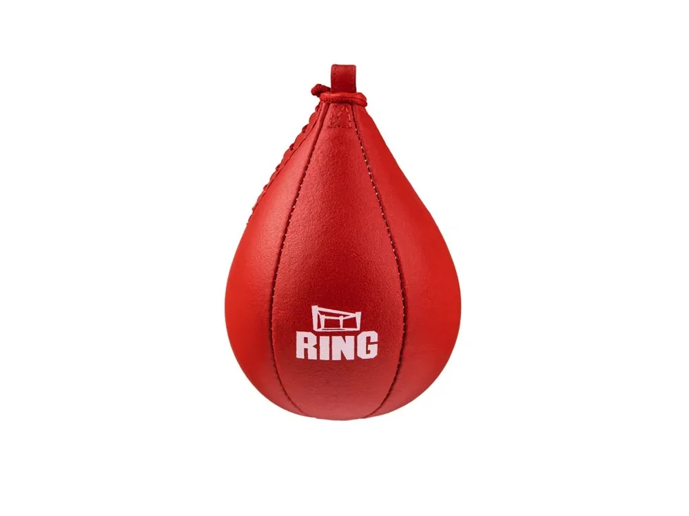 RING SPORT Boxovací reflexní hruška z pravé kůže, délka 33cm, průměr 20 cm, červená Autentický