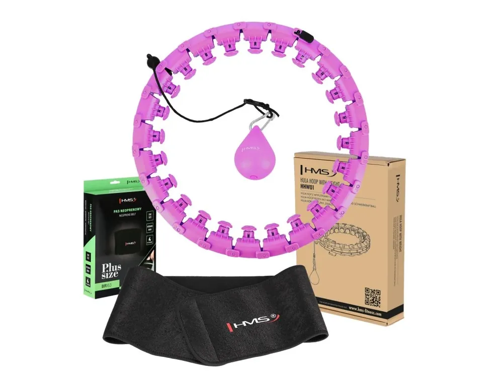 Sada masážní hula hoop HMS HHW12 PLUS Size se závažím a zeštíhlujícího pásu BR163 fialová Nejlepší Volba
