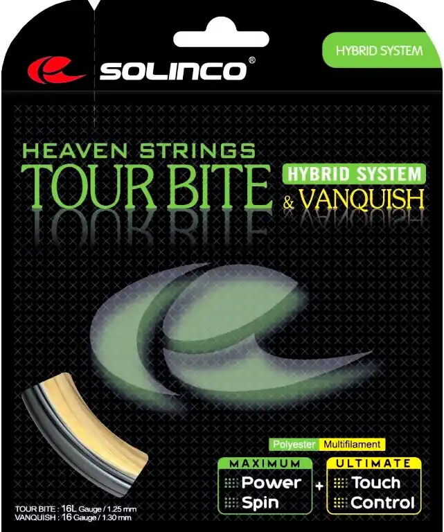 Zlevněný Tenisový výplet Solinco Tour Bite + Solinco Vanquish (12 m) 1,20 mm + 1,30 mm