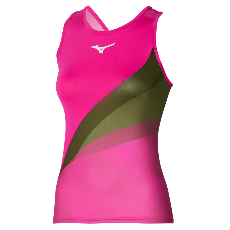 Dámské tílko Mizuno Release Printed Tank Pink Glo S Speciální Cena