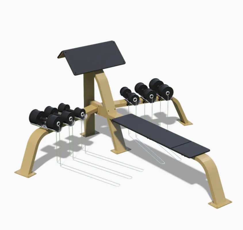 Venkovní fitness stroj SCOTTOVA LAVICE s benchpressem a činkami Cenová Bomba