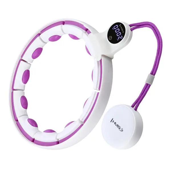 Masážní hula hoop HMS HHM17 se závažím, magnety a počítadlem bílá/fialová Hit Sezóny