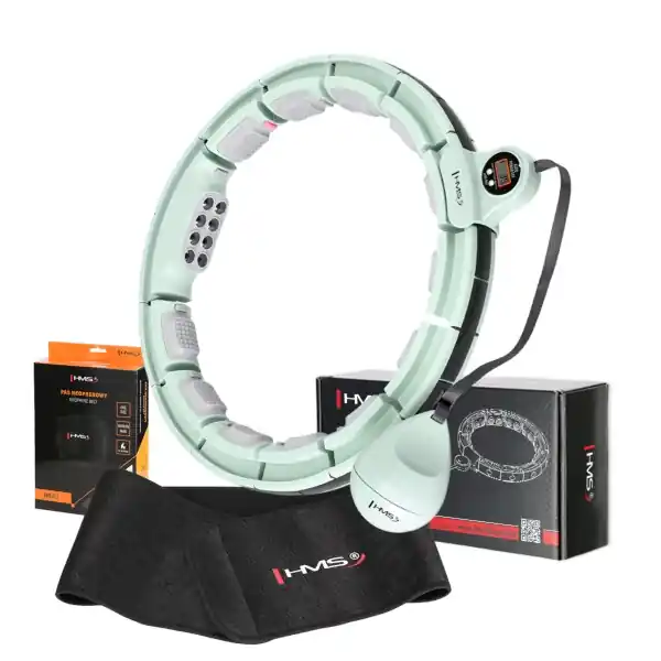 Cenově Výhodný Sada masážní hula hoop HMS HHM13 se závažím, magnety a počítadlem a zeštíhlujícího pásu BR163 zelená