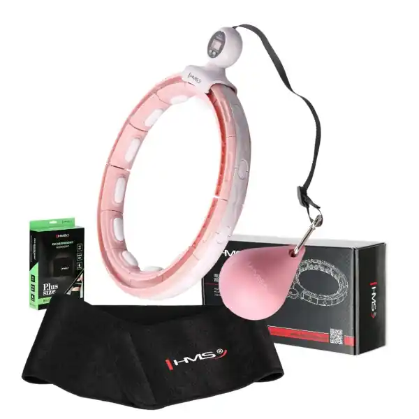 Zlevněný Sada masážní hula hoop HMS HHM15 růžová se závažím, magnety a počítadlem a zeštíhlujícího pásu BR163 PLUS SIZE
