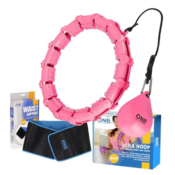 Sada masážní hula hoop ONE Fitness OHA02 se závažím a zeštíhlujícího pásu BR160 růžová Sleva