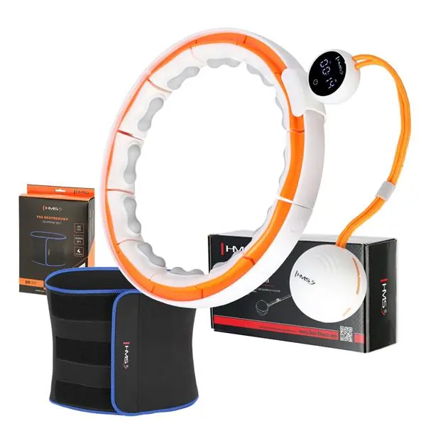 Jen Po Omezenou Doba Sada masážní hula hoop se závažím HMS HHM21 a zeštíhlujícího pásu BR1313 bílá/oranžová