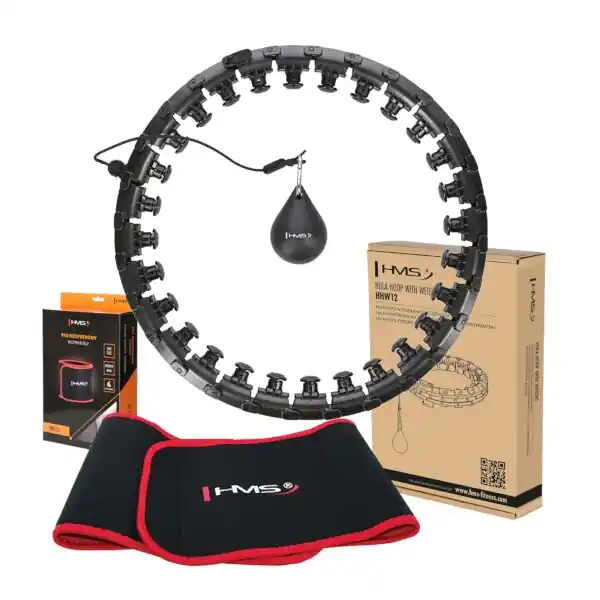 Nejprodávanější Sada masážní hula hoop HMS HHW12 PLUS Size se závažím a zeštíhlujícího pásu BR163 černá
