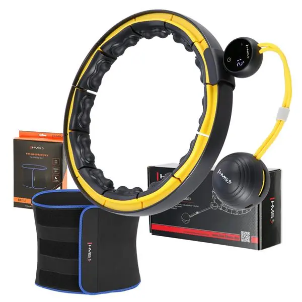 Originální Sada masážní hula hoop se závažím HMS HHM21 a zeštíhlujícího pásu BR1313 černá/žlutá