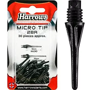 Hroty na šipky Harrows soft Micro, plastové, černé 30 ks/bal, 18mm, závit 2BA Cenově Výhodný