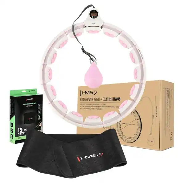 Sada masážní hula hoop HMS HHW06 růžová se závažím a počítadlem a zeštíhlujícího pásu BR163 plus size Nejlepší Volba