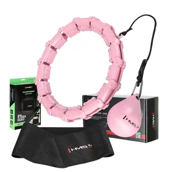 Aktuální Sada růžové masážní Hula Hoop se závažím HMS HHW11 a zeštíhlujícího bederního pásu HMS BR163 PLUS SIZE