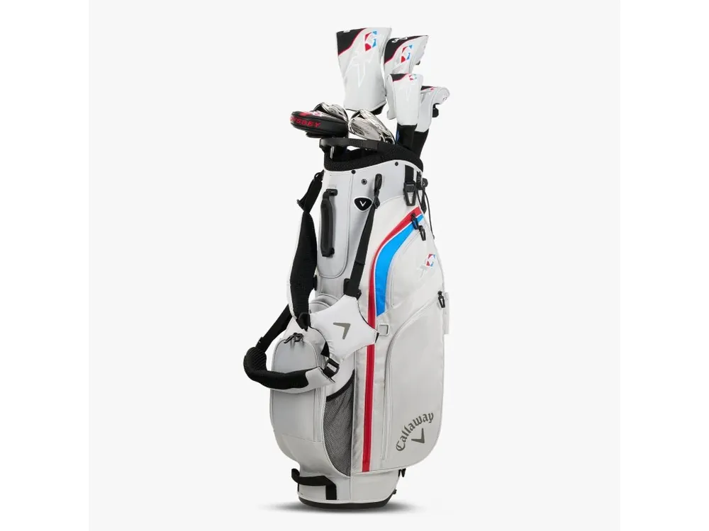 CALLAWAY XR 26 13 ks pánský golfový set bílo-modro-červený + Golfová samolepka černá Výhodná Nabídka