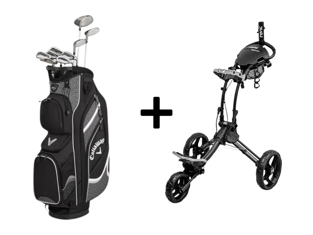 Poslední Šance CALLAWAY dámský set Solaire 24 + CLICGEAR Rovic RV1C 2.0 vozík černý + Golfová samolepka černá