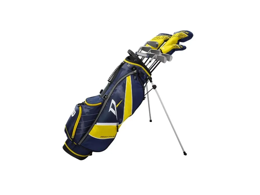 Originální WILSON Deep Red Tour Teen dětský set 160-172 cm modro-žlutý + Golfová samolepka černá