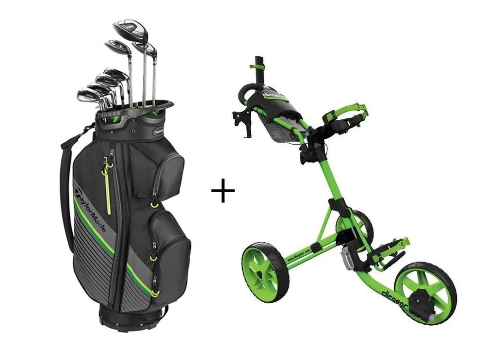 TAYLOR MADE RBZ Speedlite pánský set grafitový + vozík CLICGEAR M4 limetkový + Golfová samolepka černá Super Cena