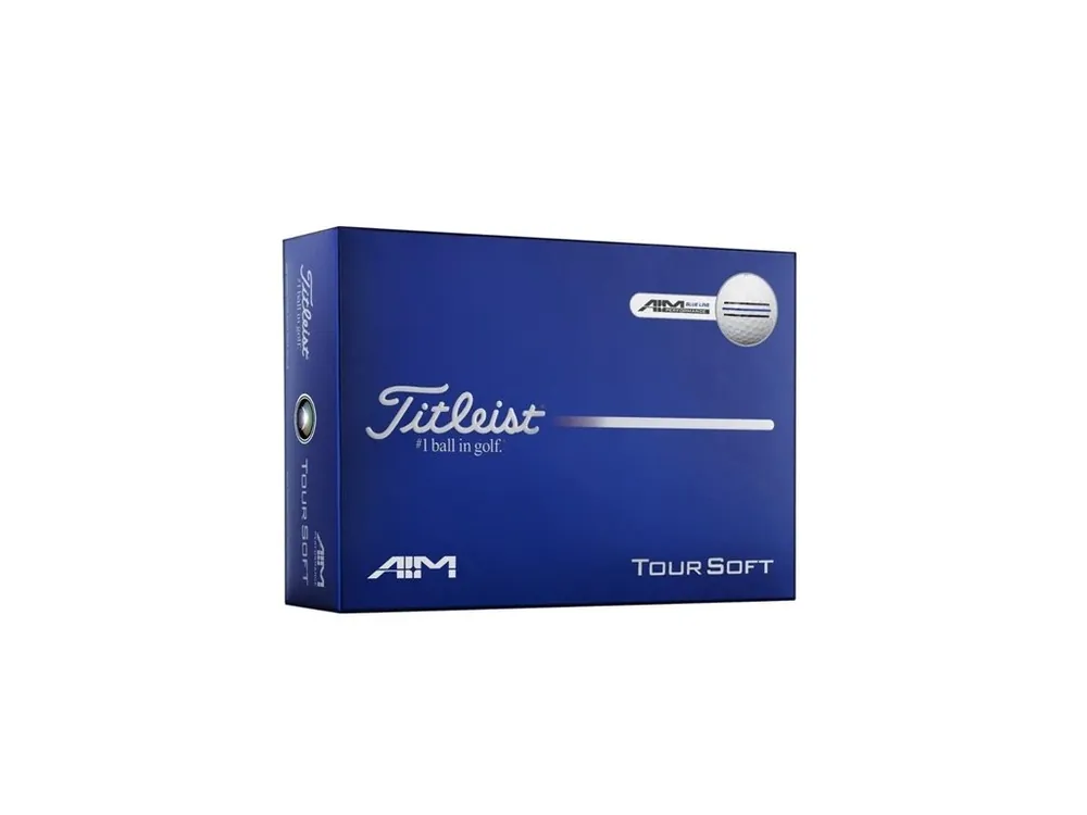 Nejprodávanější TITLEIST Tour Soft 26 míčky bílé AIM Blue line - 12 ks + Golfová samolepka černá