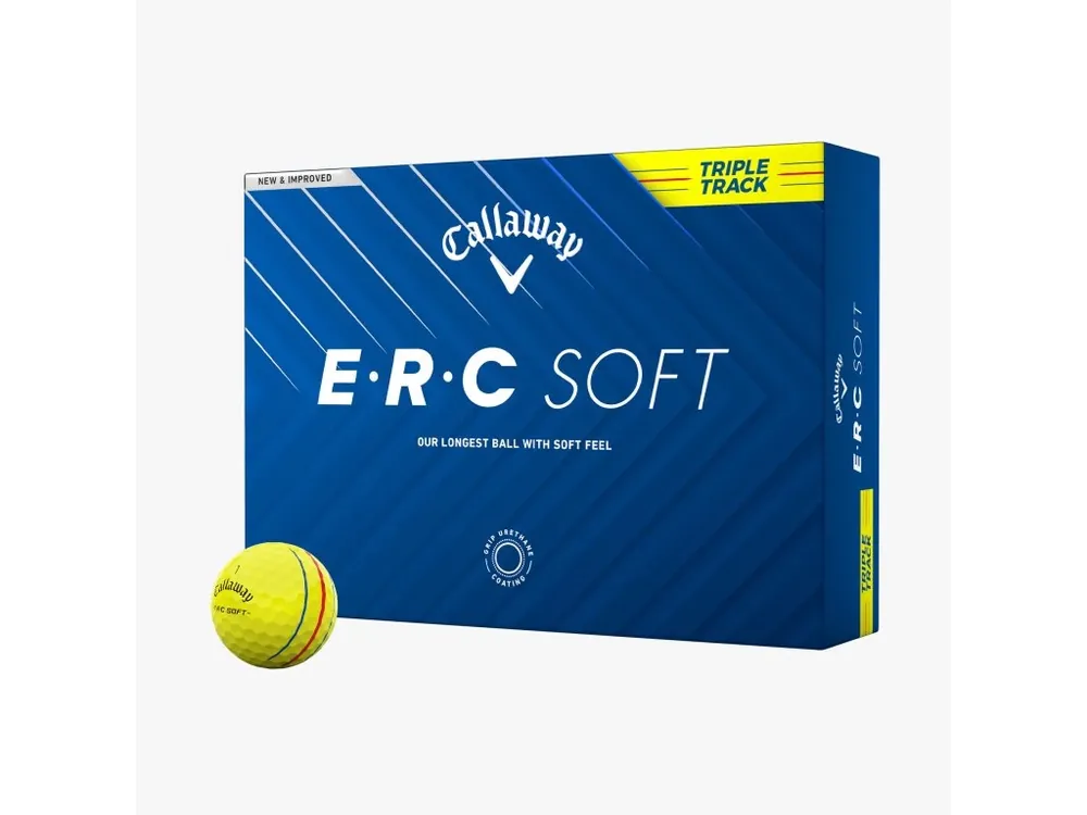 CALLAWAY ERC Soft 25 Triple Track golfové míčky žluté (12 ks) + Golfová samolepka černá Aktuální