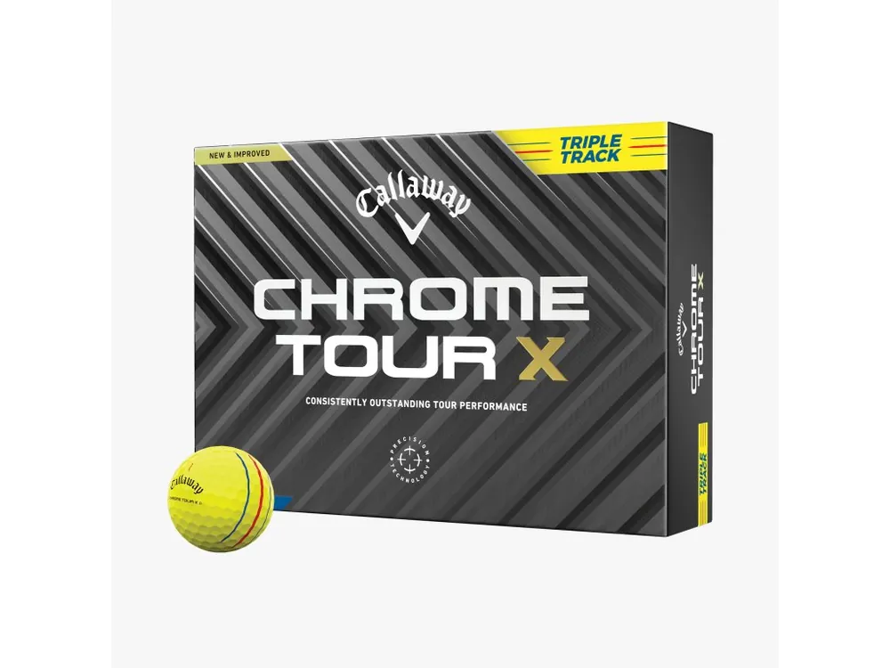 CALLAWAY Chrome Tour X Triple Track golfové míčky žluté (12 ks) + Golfová samolepka černá Akce