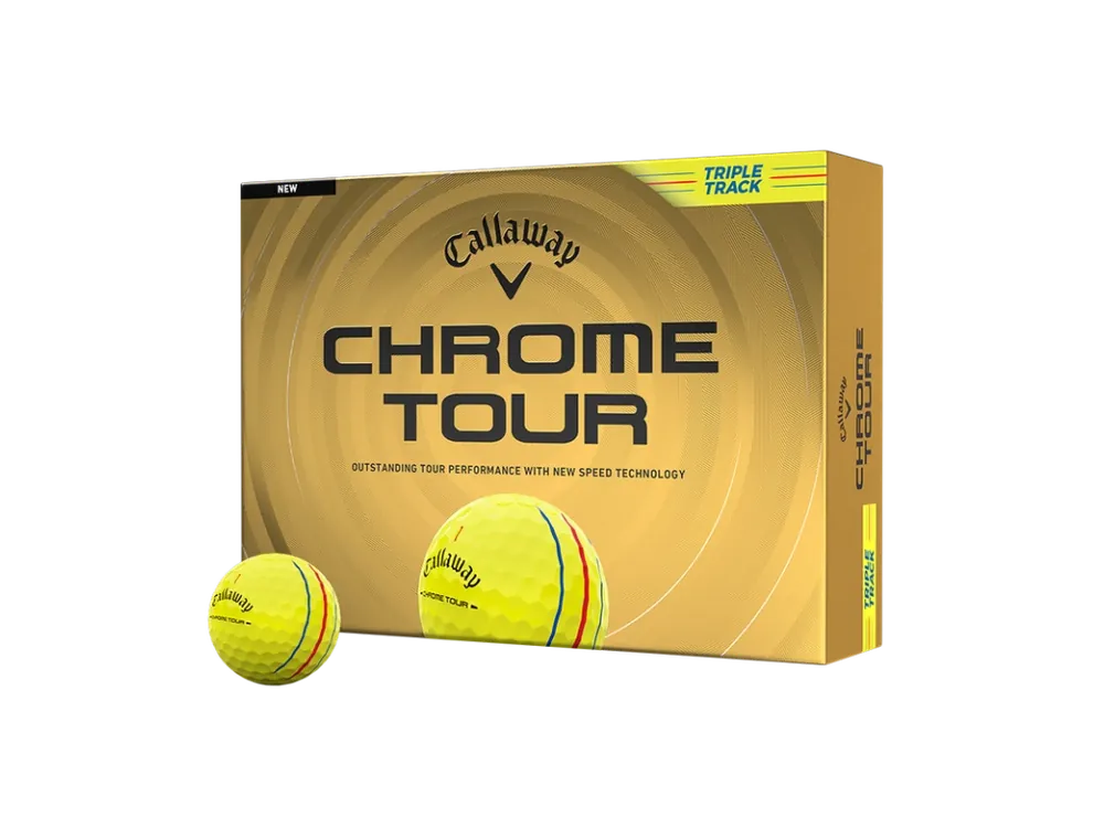 CALLAWAY Chrome Tour 26 Triple Track míčky žluté (12 ks) + Golfová samolepka černá Cenová Bomba