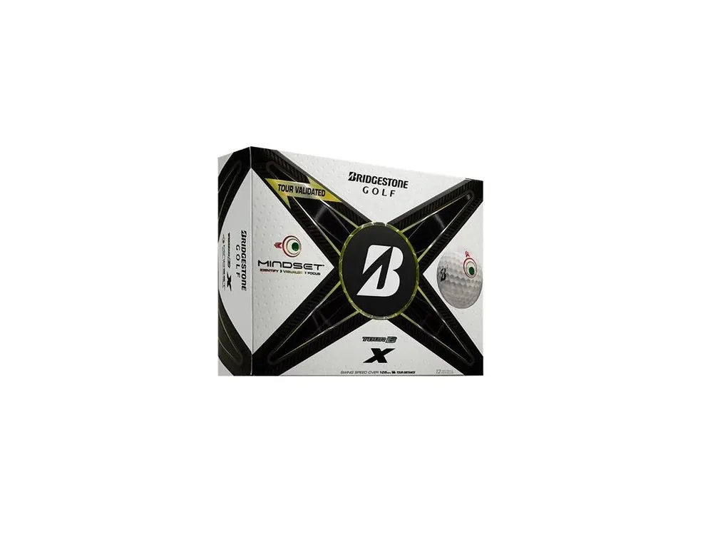BRIDGESTONE Tour B X MindSet golfové míčky (12 ks) + Golfová samolepka černá Akční Cena
